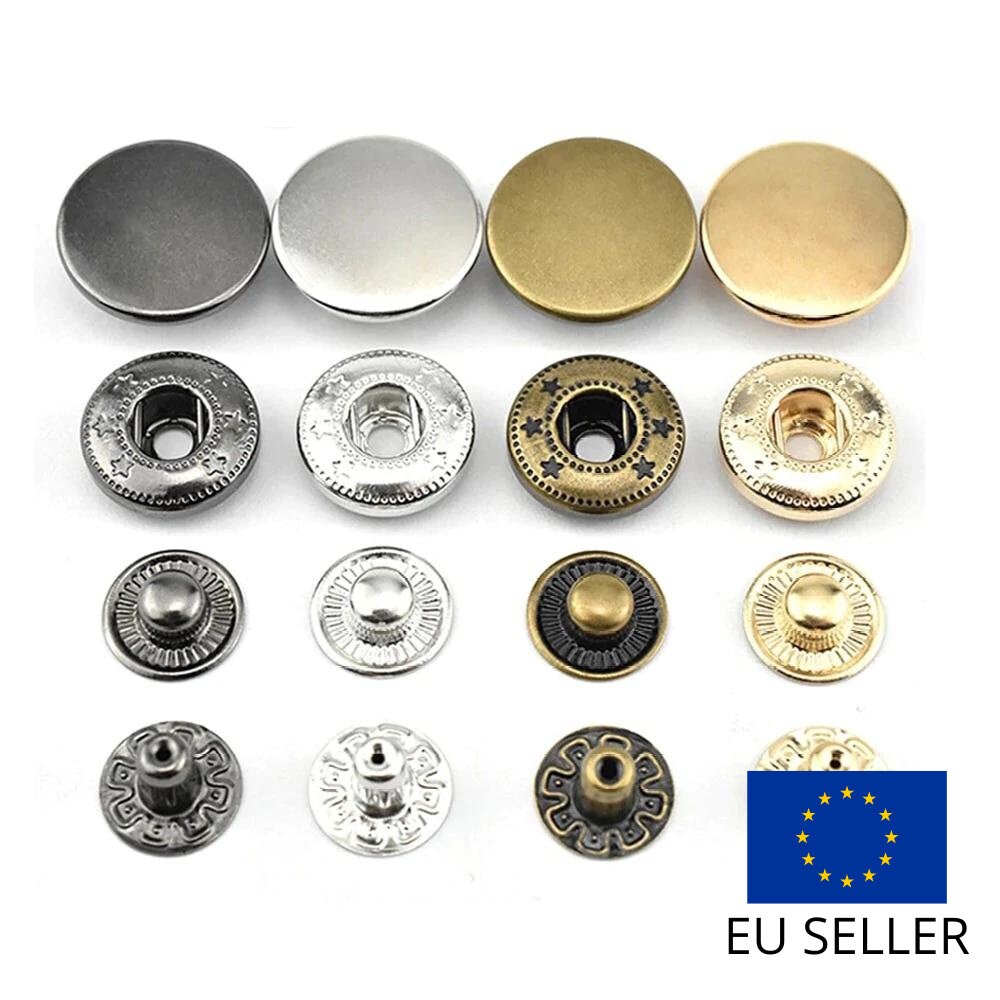 30 Sets Heavy Duty Poppers Snap Fasteners Press Stud Rivet Sewing Leather Craft Clothing Multi Size & Color Silver, 12.5mm 
