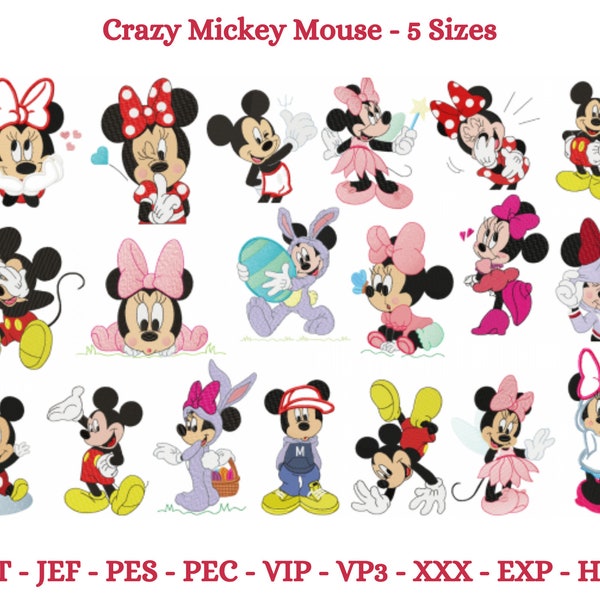 Motifs de broderie Mickey mouse, motif de broderie Machine Minnie Mouse, motif de broderie dessin animé, 5 tailles, téléchargement immédiat