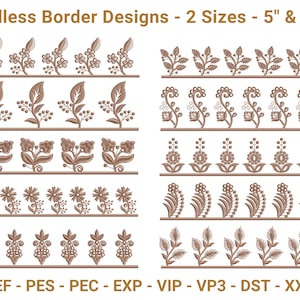 10 Floral Border Embroidery Design Set | 2 Sizes - 5” & 10” | Endless Machine Embroidery Borders for Fabric Edges, Dresses, Home Décor