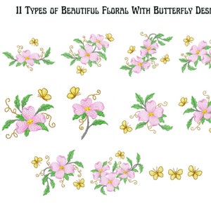 11 - Type Butterfly & Floral Embroidery Design , Elegant Butterfly And Floral Machine Embroidery Pattern, - 1 Size Instant download
