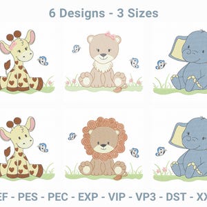 Baby Safari Animals Embroidery Design Set – Giraffe, Lion, Elephant & More | Instant Download