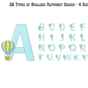 Balloon Alphabet Embroidery Design ,  Alphabet Machine Embroidery Design , 2 Sizes , Instant download