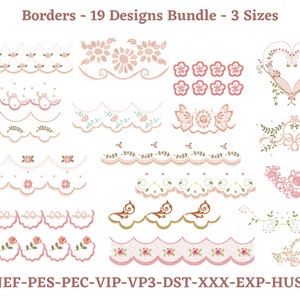 Kreative florale Cutwork Bordüren & Ecken für Servietten, kreatives Herz, Maschinenstickerei, 3 Größen, sofort download!