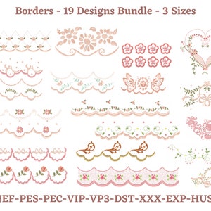 Creative Floral Cutwork Borders & Corners for Napkins, Creative Heart Machine Embroidery Design,  3 Sizes, Instant download