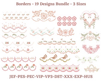 Creative Floral Cutwork Borders & Corners for Napkins, Creative Heart Machine Embroidery Design,  3 Sizes, Instant download