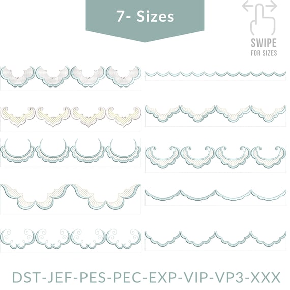 Scalloped Border Machine Embroidery Design Bundle, Eyelet Lace Edge Embroidery, Heirloom Blanket Border, Decorative Trim Set, 7 Sizes