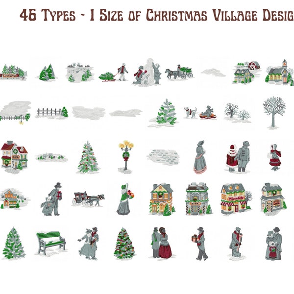 46 Christmas Village Machine Embroidery Designs - Instant Download