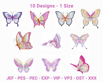 Butterfly Embroidery Designs - 10 Elegant Butterfly Patterns - 1 Size - Machine Embroidery Files