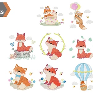 Fox embroidery designs, Baby Fox Machine Embroidery Design, Cute Fox Design for Kids embroidery pattern, 2 Sizes, Instant download