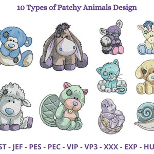 Patchy Animals Embroidery Design - Machine Embroidery Pattern - 10 Types - Instant Download