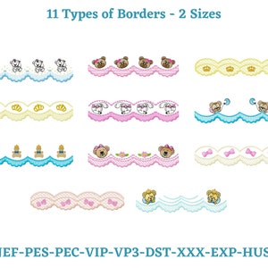 Creative Border Embroidery Designs, cartoon Border Machine Embroidery Design, Bunny Border embroidery pattern, 2 Sizes, Instant download