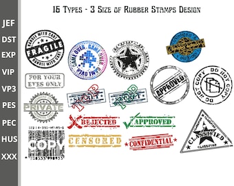 Rubber Stamp Embroidery Design, Logo Machine Embroidery Design, 3 Sizes, Instant download