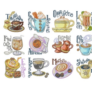 Coffee Typography - Embroidery Designs - 12 Types - Instant Download