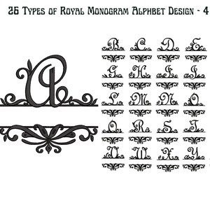 Colección de diseños de alfabetos con monogramas reales: descarga instantánea del alfabeto elegante, tamaños de 4, 5, 6 y 7 pulgadas, descarga instantánea