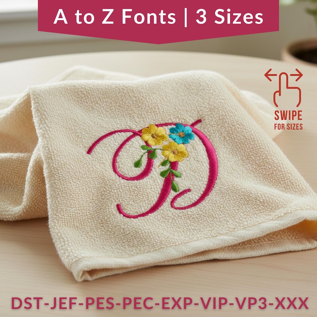 Floral Script Monogram Embroidery Font A-Z | Elegant Flower Alphabet ...