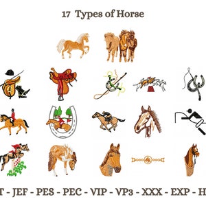 Horse Embroidery Design - Machine Embroidery Pattern - 17 Types - Instant Download