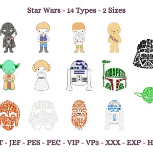 Star Wars embroidery designs, Star Wars Movie Machine Embroidery Design, star wars characters embroidery pattern, 2 Sizes, Instant download
