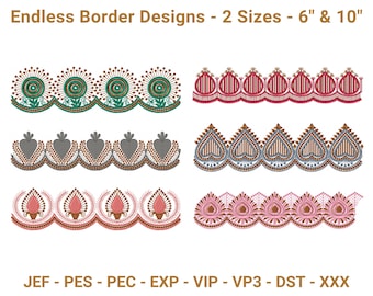Ornamental Border Embroidery Design Set | Endless Lace Border Machine Embroidery Patterns 6" & 10" | Digital Download