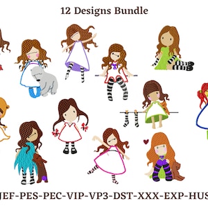 Little Girl Applique Embroidery Design Bundle