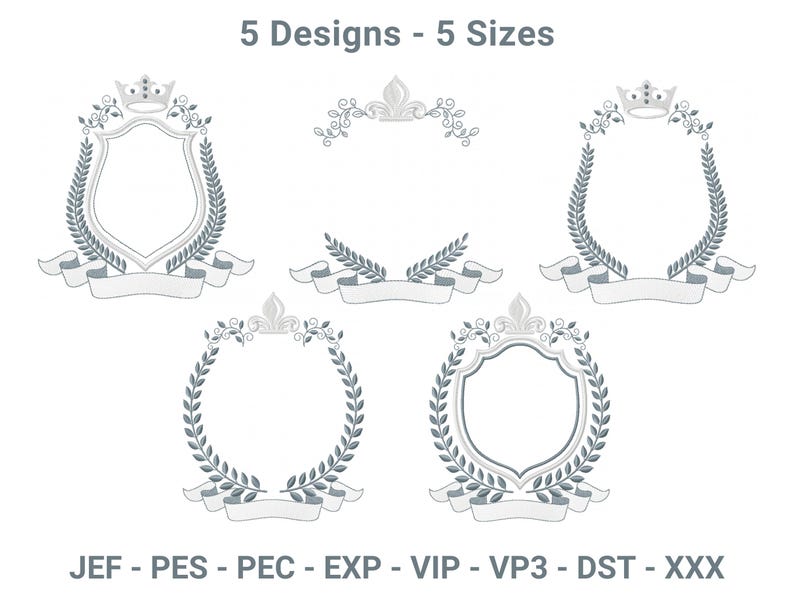 Heraldic Frame Crest Embroidery Design Set | Royal Monogram Machine ...