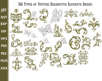 30 - Type Vintage Decorative Element Embroidery Design , Beautiful Floral Machine Embroidery Design, Floral design, Instant download