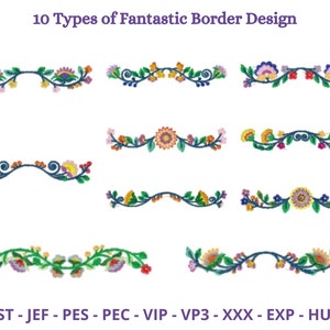 Fantastic Border Embroidery Design - Machine Embroidery Pattern - 10 Types - Instant Download