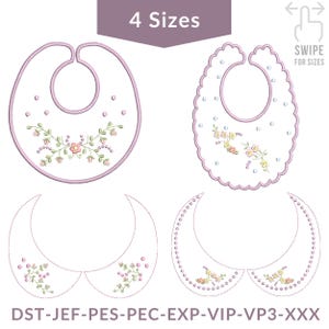 Baby Bib Embroidery Design Set — Floral Collar-| 4 Sizes | Machine Embroidery Digital Download