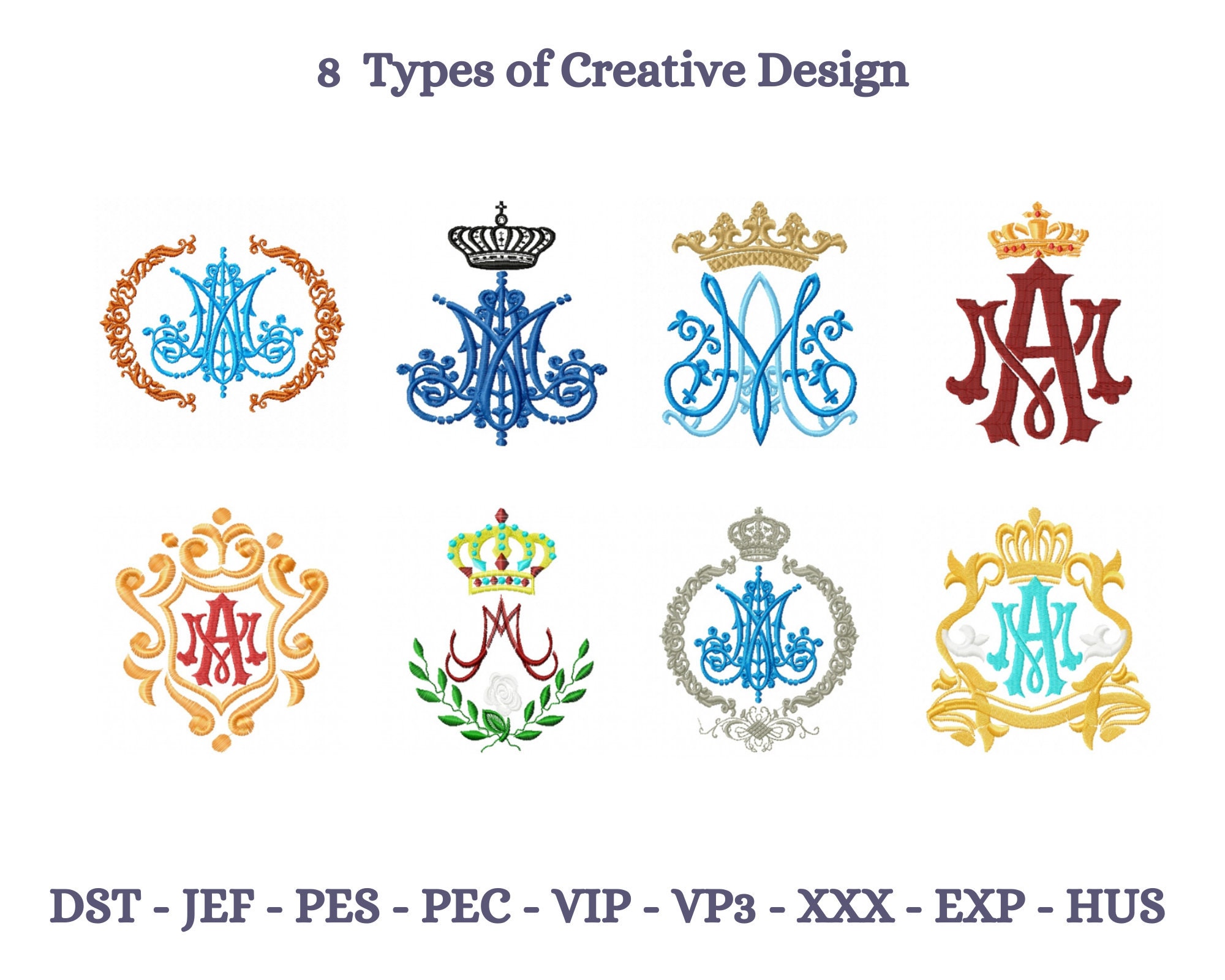Creative Embroidery Design - Machine Embroidery Pattern - 8 Types - Instant Download