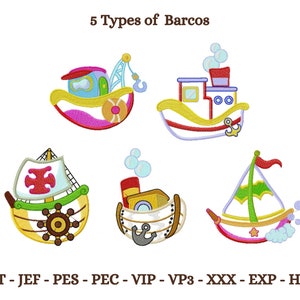 Barcos Embroidery Design - Machine Embroidery Pattern - 5 Types - Instant Download