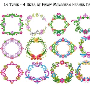 Fancy Frames Embroidery Designs , Floral Frame Machine Embroidery Design, Floral embroidery pattern, 4 Sizes, Instant download