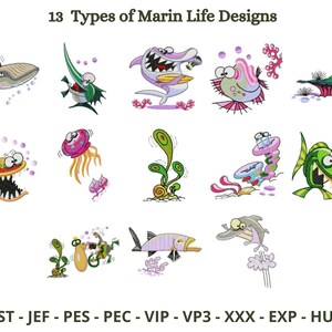 Marin Life Embroidery Design - Machine Embroidery Pattern - 13 Types - Instant Download