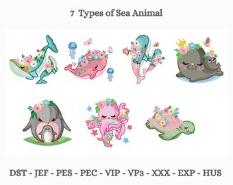 Sea Animals embroidery designs, ocean animal Machine Embroidery Design, whale, Sharks, Octopus, Turtles, Star Fish, Instant download