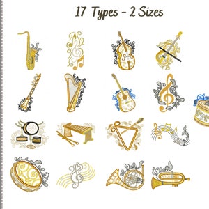 Musical Instrument Embroidery Design - 17 Types - 2 Sizes - Machine Embroidery Pattern - Instant Download