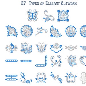 Elegant Cutwork Embroidery Designs – 27 Patterns in Multiple File Formats (JEF, DST, PES, and More)