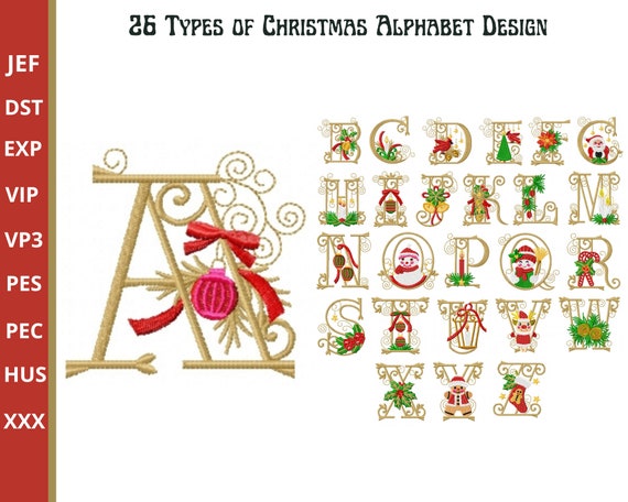 Christmas Alphabet Embroidery Design , Christmas Font Machine Embroidery Design, Font embroidery pattern, Instant download