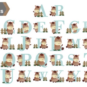 Desenhos de bordado do alfabeto com burro, fonte para bordado à máquina, padrão de bordado com fonte de burro fofo, 3 tamanhos, download instantâneo