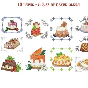 Cakes Embroidery Design - Machine Embroidery Pattern - 10 Types - Instant Download