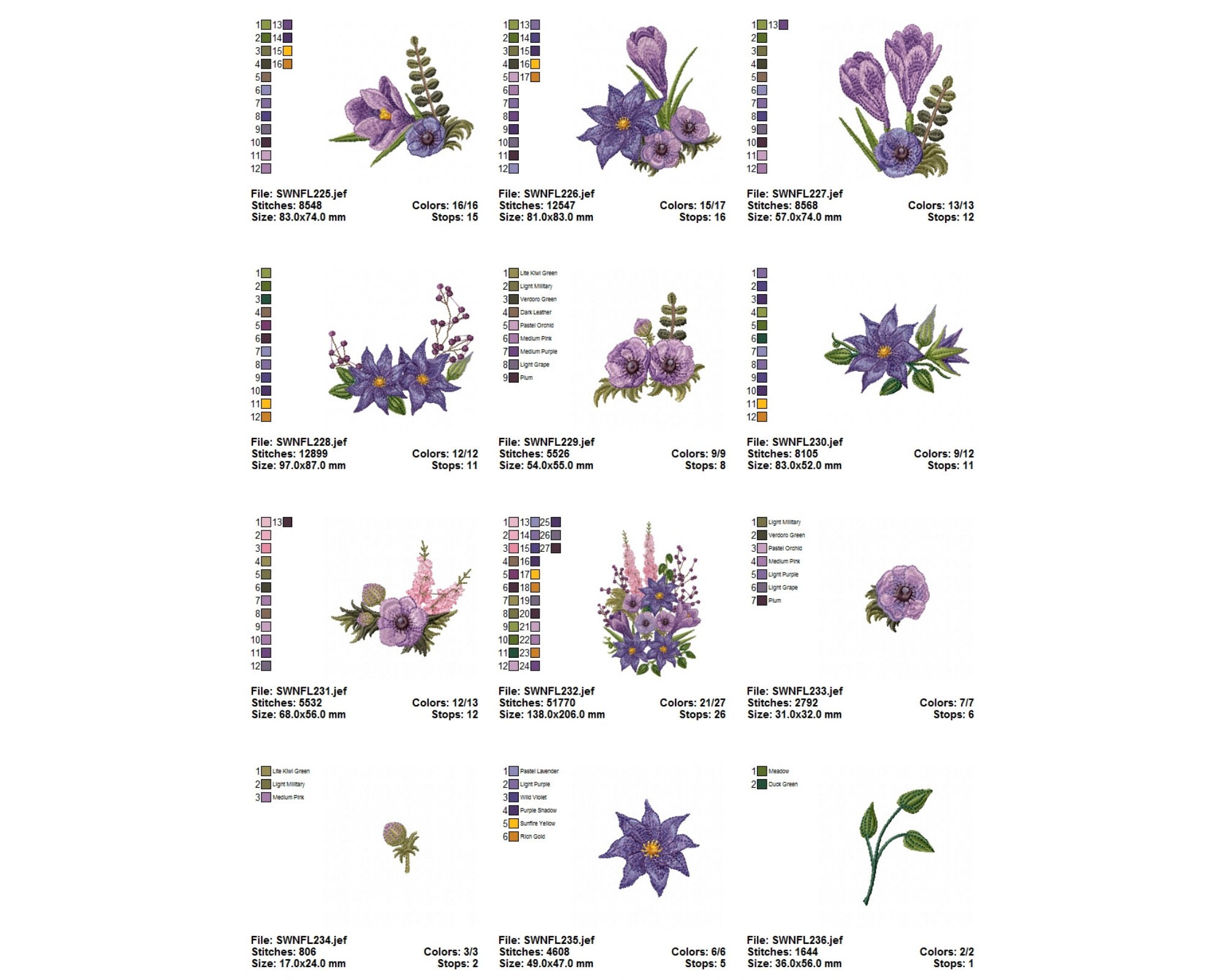 Purple Flowers Machine Embroidery Designs , Wedding Concept Floral With ...