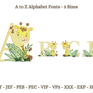 Giraffe Alphabet Font Design , Floral Baby Giraffe Machine Embroidery Design, Floral embroidery pattern, 3 Sizes, Instant download
