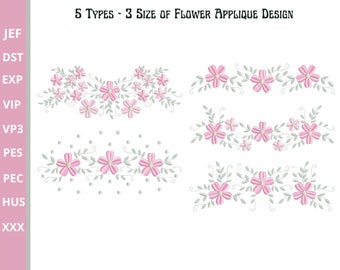 Dreams Flowers Embroidery Design - Flower Applique Machine Embroidery Pattern - 3 Sizes - 5 Types - Instant Download