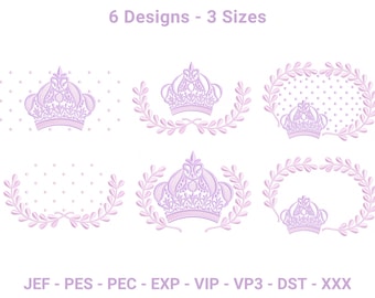Crown Laurel Embroidery Design Set | Royal Crown Machine Embroidery Pattern 3 Sizes | Digital Download