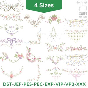 Elegante pacchetto di disegni da ricamo con cornice floreale: cornici floreali e geometriche, angoli e bordi / File per ricamo a macchina in 4 dimensioni