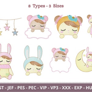 Cute Bunny Machine Embroidery Design - 8 Types - 3 Sizes - Instant Download