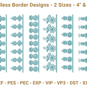 Endless Border Embroidery Designs – 2 Sizes (4 inch & 10 inch) – Floral and Geometric Machine Embroidery Borders – Digital Download
