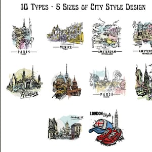 City  embroidery designs, Machine Embroidery Design, Parise embroidery pattern, City style embroidery pattern, 5 Sizes, Instant download