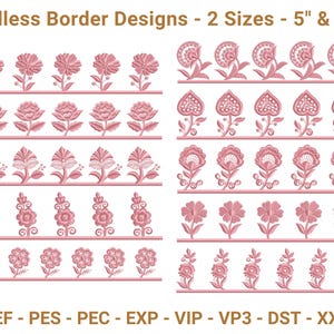 Floral Border Embroidery Design Set | 2 Sizes - 5” & 10” | Endless Machine Embroidery Borders for Fabric Edges, Dresses, Home Décor