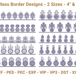 10 Floral Border Embroidery Design Set | 2 Sizes - 4” & 10” | Endless Machine Embroidery Borders for Fabric Edges, Dresses, Home Décor