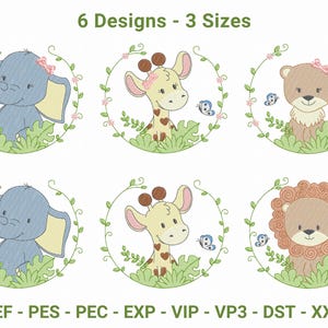 Jungle Baby Animals Embroidery Design Set – Baby Safari Animals for Machine Embroidery | Instant Download