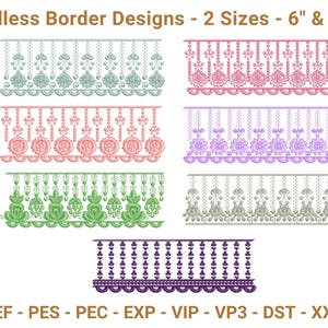 Lace Style Endless Border Embroidery Designs – 7 Borders in 2 Sizes (6&quot; & 10&quot;) – Instant Download Machine Embroidery Files