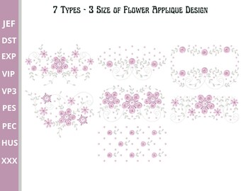 Dreams Flowers Embroidery Design - Flower Applique Machine Embroidery Pattern - 3 Sizes - 7 Types - Instant Download